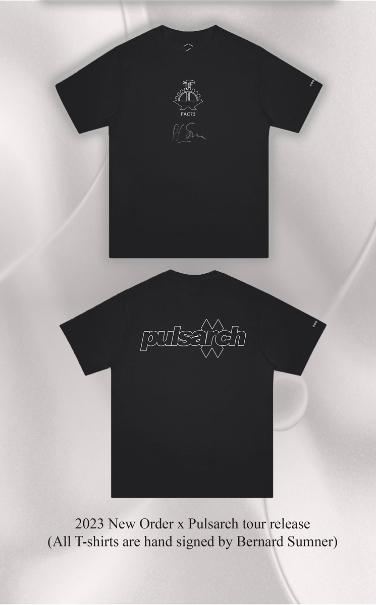 Pulsarchattire's tweet photo. Leeds Tour T-shirts hand signed by Bernard Sumner now available online.

The FAC73 Anvil design, in celebration of the Blue Monday record achieving over 500,000 worldwide sales 💽

https://t.co/OBituoNw3x
@neworder https://t.co/jMxLAlYqkJ