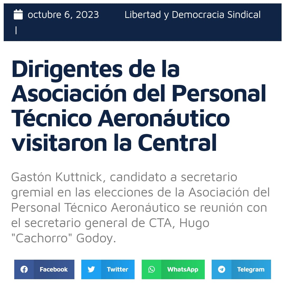 «Ha cerrado el sindicato a la participación, lo ha llevado a una situación de parálisis y la incapacidad para responder a los ataques que sufrimos están a la vista».   

Vía : <a href="/CTAAutonoma/">CTA Autónoma</a>

Ver : bit.ly/46mtLRI 

#VotaCeleste #VotaCompañeros #EleccionesAPTA