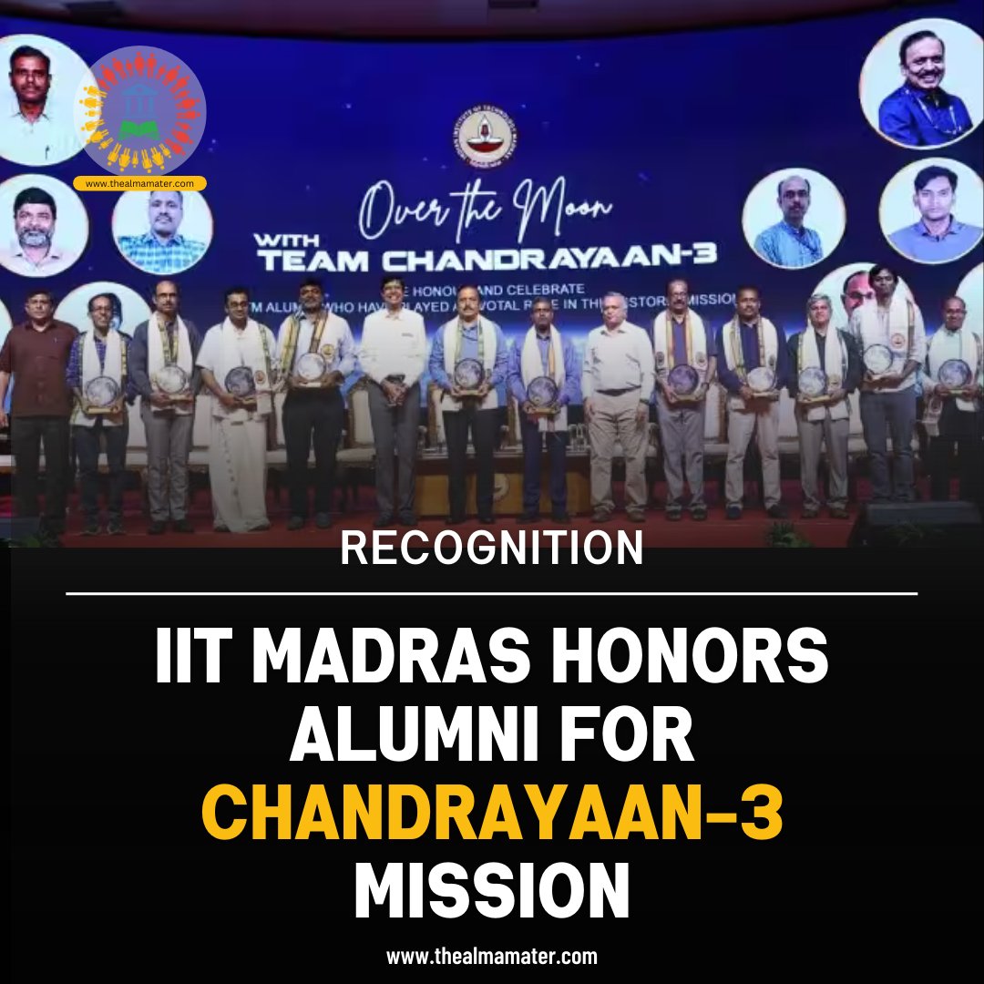 IIT Madras honored 12 of its alumni on October 8, 2023, for their contributions to the Chandrayaan-3 mission.

thealmamater.com/inspiration/ii…

#iitmadras #recognition #iit #iitalumni #Chandrayaan3 #overthemoon #honor #teamchandrayaan3 #scientists #almamater