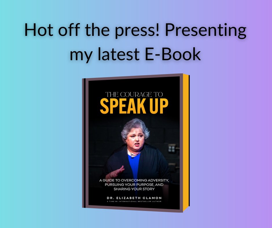 ClamonElizabeth's tweet photo. Hot off the press! Presenting my latest E-Book - "The Courage to Speak Up: A Guide to Overcoming Adversity, Pursuing Your Purpose, and Sharing Your Story" Only $9!! #elizabethclamon #speaker #courage

To purchase: https://t.co/N4GdvWbLWR https://t.co/WwEvBAaIhf