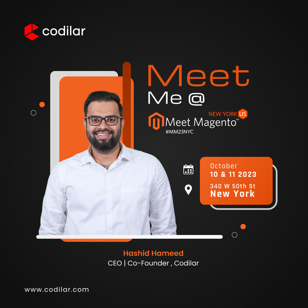 codilar's tweet photo. 🚀 Exciting news for tech wizards! 🗓️ Meet Magento New York on Oct 10-11, 2023, brings opportunities and an unforgettable experience in eCommerce &amp; Adobe Commerce. 🌟Our CEO Mr. Hashid Hameed will be there! 👋 #MM23NYC #MeetMagento #Magento #AdobeCommerce #eCommerce #Codilar https://t.co/KpkM7LHhUa