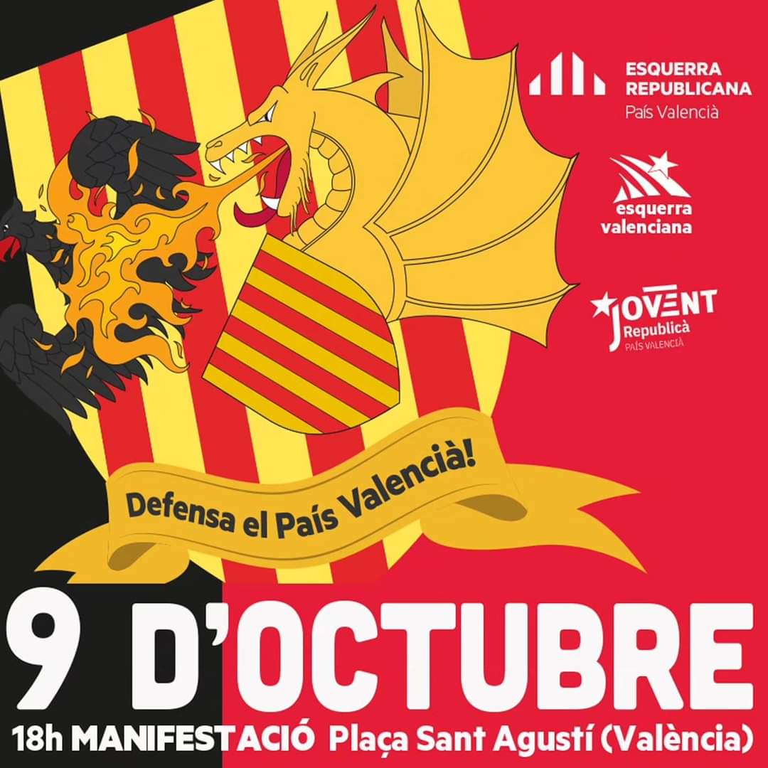 ERPV_Tavernes's tweet photo. Bona diada nacional del País Valencià!!

Reivindiquem-nos com a poble, enfortim els nostre vincles per defensar-nos del feixisme, la ultradreta i dels atacs que pretenen acabar amb la nostra llengua i cultura.

Ens trobarem a les 18h a la Plaça de Sant Agustí de València! https://t.co/YoLENbK2lv
