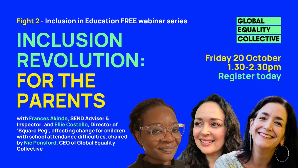GECCollect's tweet photo. ‘Fight 2’ Inclusion Revolution - For the Parents! 
20/10/23 13.30

We'll focus on putting family needs first, authentic parental engagement &amp; the current national picture for SEND.

FREE webinar with @frankietweetart @teamsquarepeg @NicolePonsford 

https://t.co/hBWA2HV69e https://t.co/MAI59dYza7