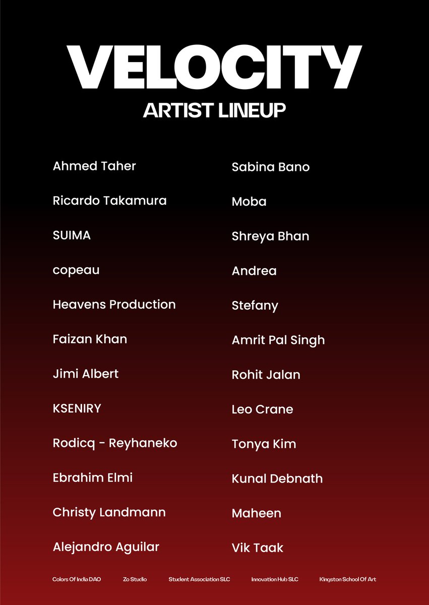 Karanpal25's tweet photo. Honored to have a diverse lineup of artists from different countries for Velocity art space 🌍🎨

Also, extended the lineup to a few students who got hooked by the idea of NFTs. They are joining the blockchain ecosystem post this event 🚀📚

Thanks, everyone for participating! 👏🙌 

#NFTArtists VELOCITY HAPPENS THIS THURSDAY

Team @coi_nft @TheZoStudio Kingston School Of Art 
Student Association SLC and Innovation Hub SLC