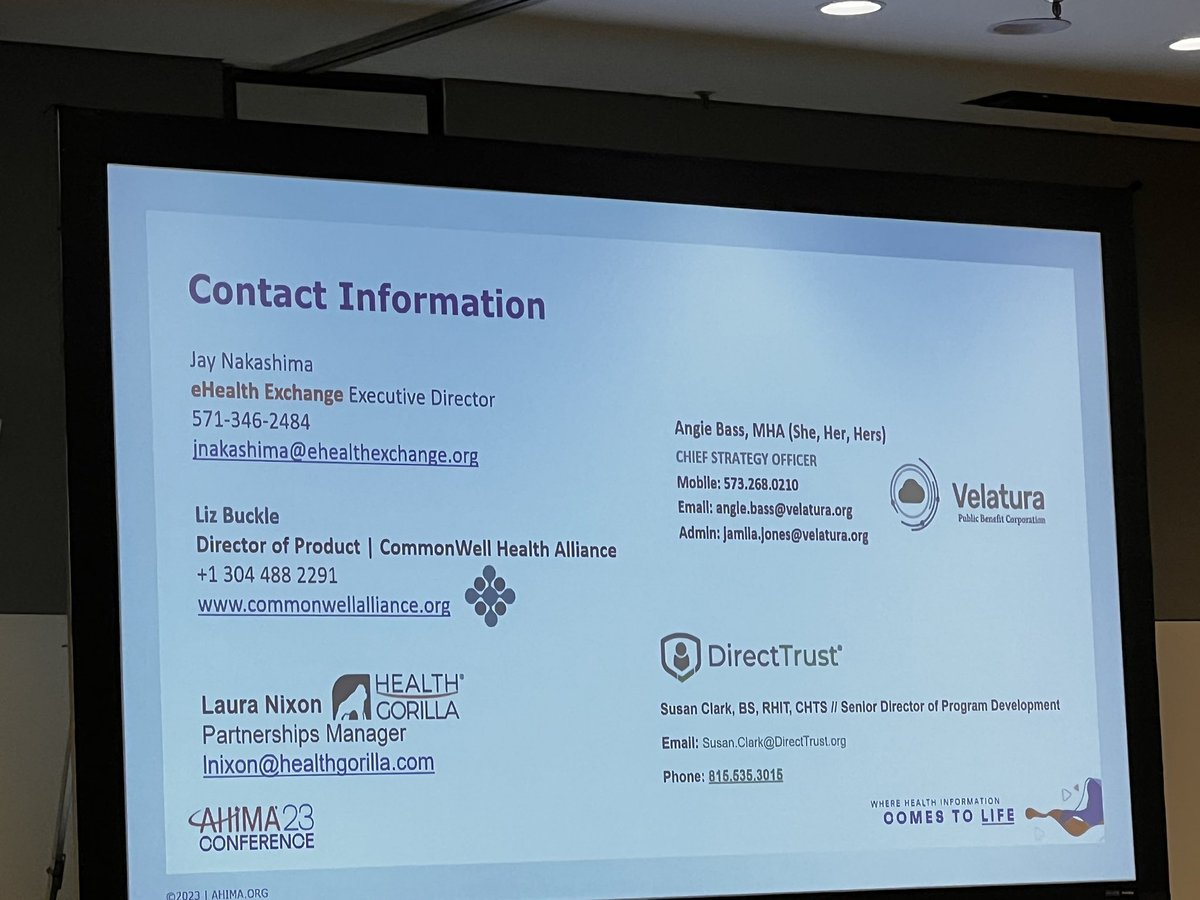 Made it to #AHIMA23 just in time to catch many @civitas4health members speak to “aspirations for active information exchange” through TEFCA. Looking forward to a great conference!
@DirectTrustorg @VelaturaPBC @CommonWell @healthgorilla @eHealthExchange