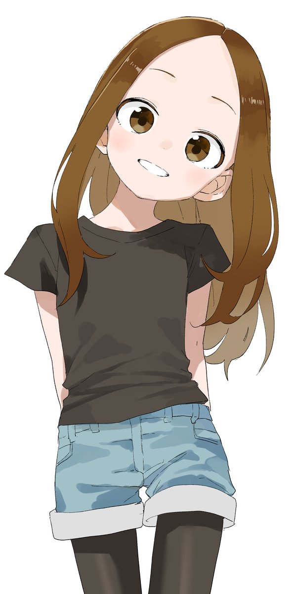 takagi-san 1girl solo shorts brown hair pantyhose smile brown eyes  illustration images