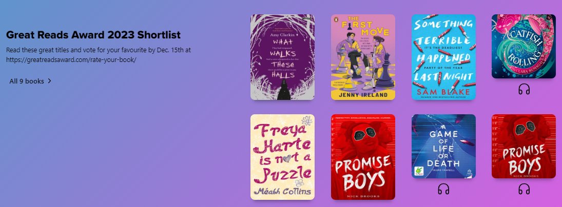 Check out the #GreatReadsAward shortlist collection in our Digital Library on Sora. Vote for your favourite by December 15th - and give some grá to GRA!
#GRAIrl #YABookPrize #SchoolLibraries #TeenReads #BookAwards