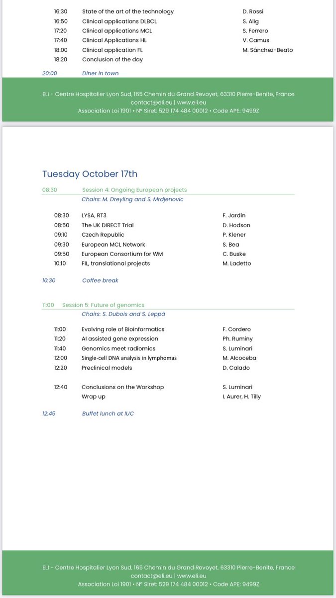 Next week, hybrid ELI workshop : “Genomics of lymphoma: from basic to clinical use”