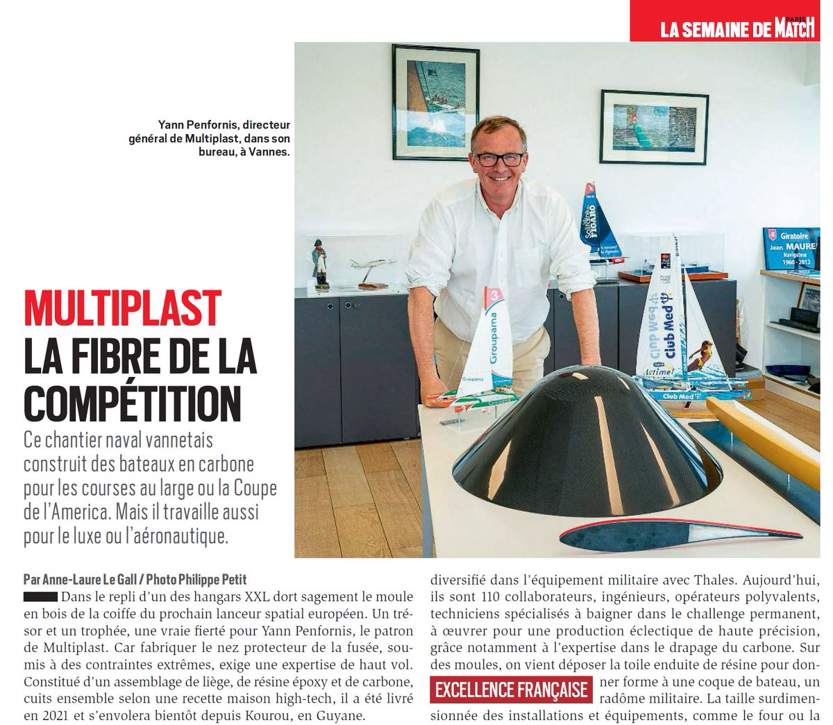 GifasOfficiel's tweet image. Dans @ParisMatch du 5/10 : Membre du Comité AERO-PME du #GIFAS, #Multiplast est un spécialiste réputé des matériaux #composites pour le #militaire, le civil, l'#aéronautique, le #spatial (fabrication notamment du nez protecteur d'#Ariane6, livré en 2021). #espace #innovation #PME