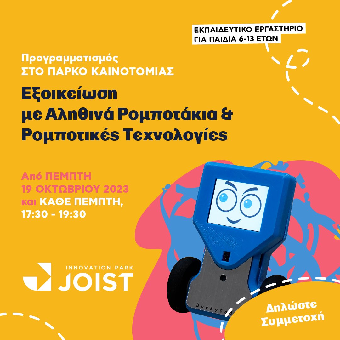 joistpark's tweet image. 🟡🤖🌟#ProgrammingforChildren from 6 to 13 Years Old, at #JOIST: Get Familiar with Real #Robots &amp;amp; #RoboticsTechnologies!

➖Start Date: October 19, 2023 | 17:30 - 19:30
➖Duration: Every Thursday until June 13, 2024 | 17:30 - 19:30

🔗Book your seat: bit.ly/programming-at…