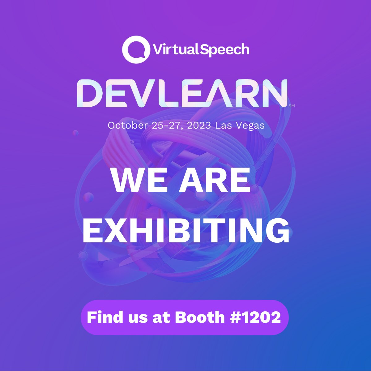vrspeech's tweet image. Are you attending #DevLearn2023 in Las Vegas? 💡 Visit us at Booth #1202 on October 25-27 to experience the power of generative AI in VR. 🤖 We will be offering live demos, insights into the future of corporate training, and plenty of surprises. 🚀 We can’t wait to meet you all!