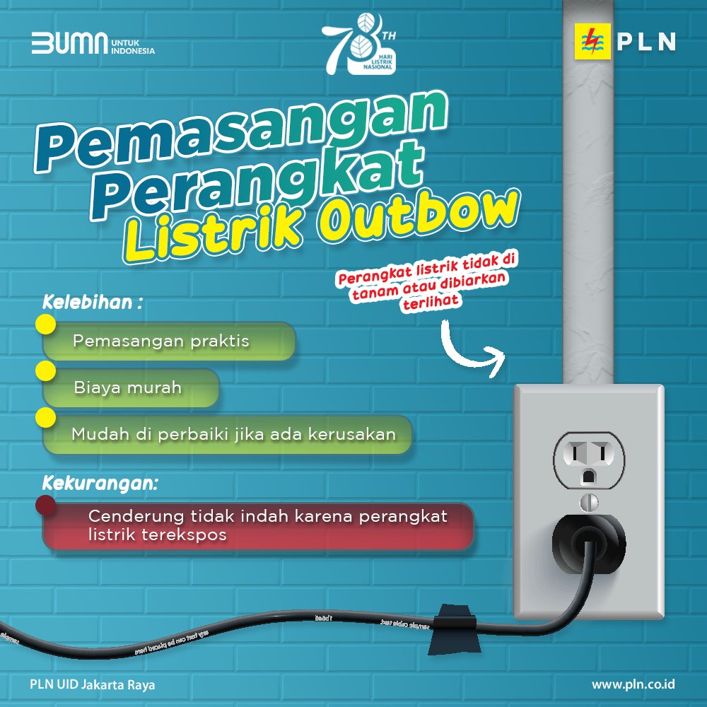SahabatPLNJkt's tweet photo. Pemasangan perangkat listrik seperti kabel listrik, stop kontak maupun saklar dapat dilakukan secara inbow maupun outbow.
Apa yang dimaksud pemasangan outbow? Lalu kelebihan dan kekurangannya? Cek jawabannya infografis berikut.
#pln
#pln_disjaya
#carapemasanganlistrik
#outbow https://t.co/ajzyPFXI1X