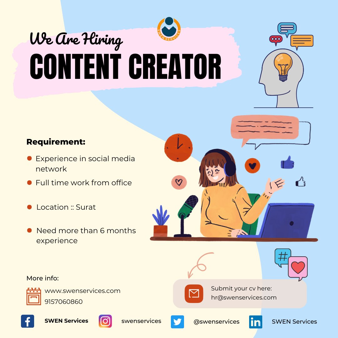 Swenservices's tweet image. #hiring

#contentdeveloper #contentwriter #surat