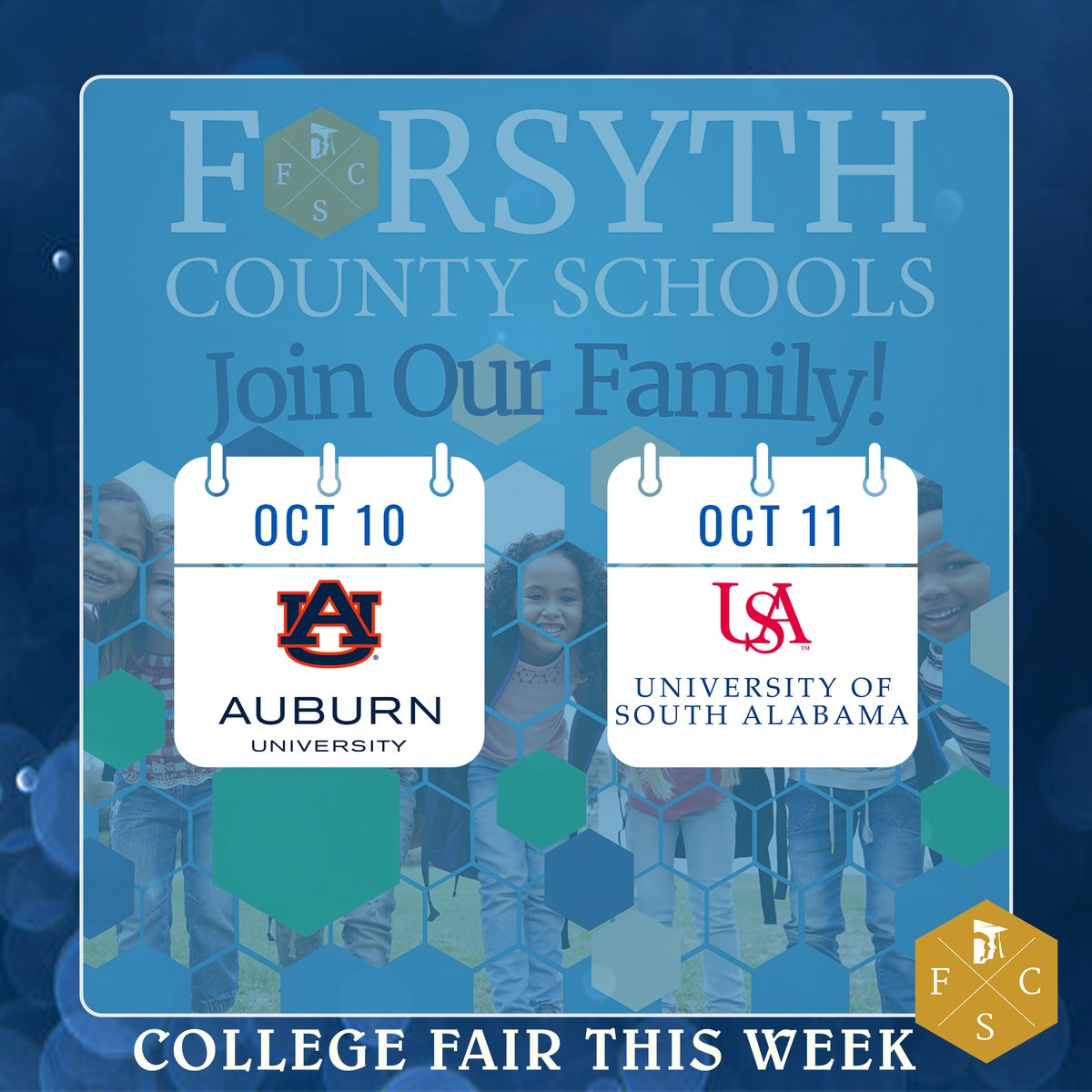 FCSchoolsGA's tweet photo. This week, we are recruiting teachers and staff at @AuburnU and @UofSouthAlabama. Upcoming recruiting visits are posted at https://t.co/uxr15lMcuB. #FCConnect https://t.co/dQUWadqWUN