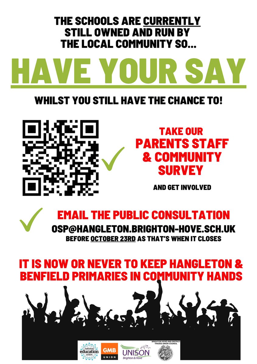 Brighton & Hove Trades Union Council (@brightonhovetuc) on Twitter photo Privatising and handing over <a href="/BenfieldPrimary/">Benfield Primary</a> and <a href="/HangletonSchool/">Hangleton Primary</a> to <a href="/eko_trust/">Eko Trust</a> makes no sense.
Staff, their unions and councillors want the rushed process paused.
<a href="/bhcitynews/">Brighton & Hove News</a> <a href="/brightonargus/">Brighton Argus</a> <a href="/HoveLabourParty/">Hove and Portslade Labour Party</a> <a href="/BellaSankey/">Bella Sankey</a> @btnhoveNUT <a href="/unisonbhcc/">BrightonHoveUnison</a> <a href="/GMBSussexBranch/">GMB Sussex Branch</a> <a href="/BHGreens/">Brighton & Hove Green Party</a> Privatising and handing over <a href="/BenfieldPrimary/">Benfield Primary</a> and <a href="/HangletonSchool/">Hangleton Primary</a> to <a href="/eko_trust/">Eko Trust</a> makes no sense.
Staff, their unions and councillors want the rushed process paused.
<a href="/bhcitynews/">Brighton & Hove News</a> <a href="/brightonargus/">Brighton Argus</a> <a href="/HoveLabourParty/">Hove and Portslade Labour Party</a> <a href="/BellaSankey/">Bella Sankey</a> @btnhoveNUT <a href="/unisonbhcc/">BrightonHoveUnison</a> <a href="/GMBSussexBranch/">GMB Sussex Branch</a> <a href="/BHGreens/">Brighton & Hove Green Party</a>