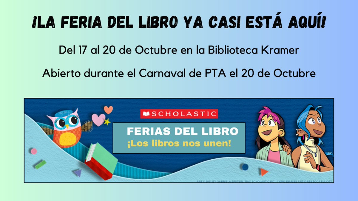 KramerDISD's tweet photo. Colts, it is almost time for the Fall Book Fair!  We can't wait to see what is available after this week's fall break. The @Scholastic Book Fair opens on Oct 17 and runs through the week. It will even be opened during the @kramerpta Carnival. See you there! https://t.co/jpioMEork3