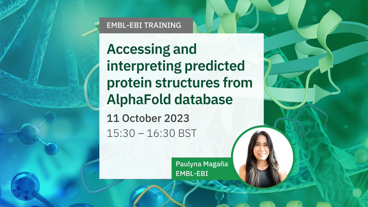 EBItraining's tweet photo. There’s still time to join tomorrow’s #webinar to learn about accessing and evaluating predicted #protein structures with the #AlphaFoldDB. Registration is free but essential https://t.co/zZd2H2uRsM #structuralbiology #bioinformatics #openaccess #structureprediction https://t.co/hU9fX7FRCi