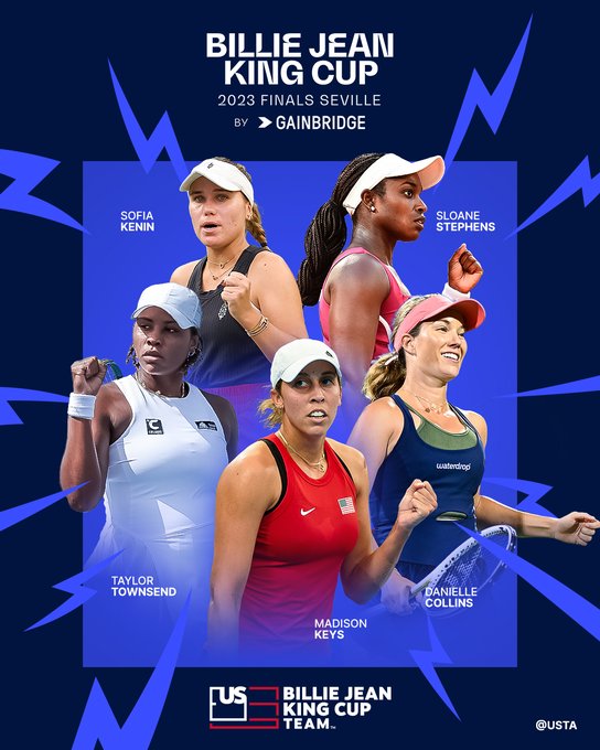 Graphic showing Billie Jean King Cup team which includes Sofia Kenin, Sloane Stephens, Taylor Townsend, Madison Keys and Danielle Collins