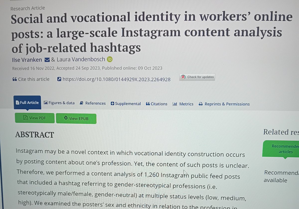 IlseVranken (@vrankenilse) on Twitter photo 📢📢 new publication (with <a href="/L__Vandenbosch/">Laura Vandenbosch</a>): in our content analysis of 1,260 Instagram posts, we examined how work values are portrayed according to users' sex, ethnicity, stereotypicality of the job, and status levels of the job. Read it here: tandfonline.com/doi/full/10.10… 📢📢 new publication (with <a href="/L__Vandenbosch/">Laura Vandenbosch</a>): in our content analysis of 1,260 Instagram posts, we examined how work values are portrayed according to users' sex, ethnicity, stereotypicality of the job, and status levels of the job. Read it here: tandfonline.com/doi/full/10.10…