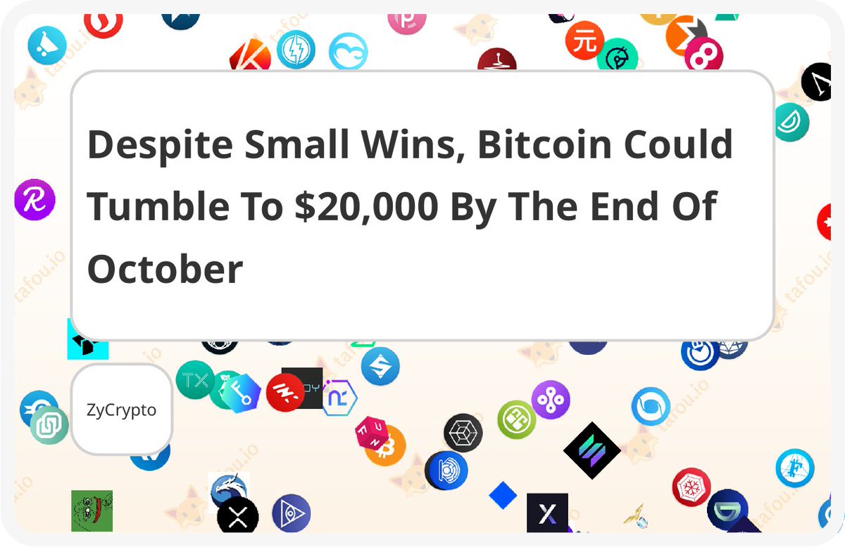 cryptodegen02's tweet photo. Despite some recent victories, Bitcoin might see a drop to $20,000 before October's end. 📉 #Bitcoin #CryptoMarket #OctoberPredictions #TradingTips #TradingOpportunity #BiconomyExchange #NFTCollection #NFTCommmunity https://t.co/mfvDrtv8iC