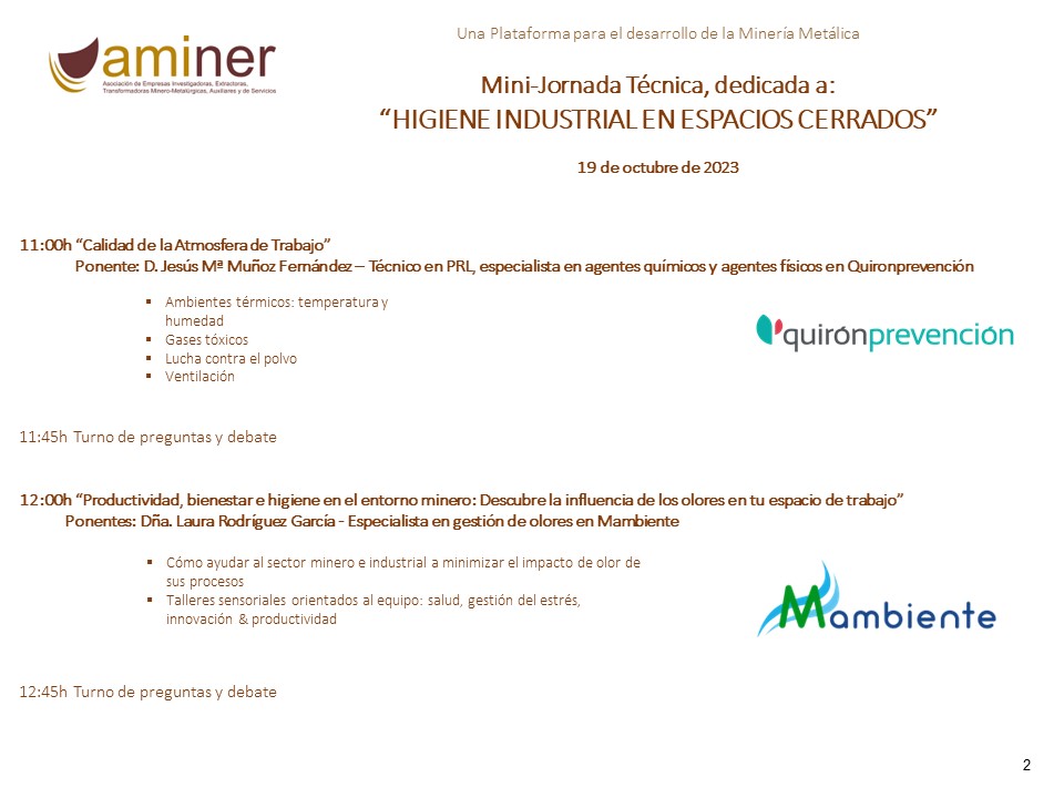 aminer_esp's tweet photo. #SaveTheDate

🗓️ Jueves, 19 de octubre a las 11:00h.

✅ Jornada Técnica de #AMINER: “Higiene industrial en espacios cerrados”.

👥 Con profesionales de @quironPREV y #Mambiente.

➡️ Inscríbete en: https://t.co/kTlTCJVKcf https://t.co/fNmfiFdk36