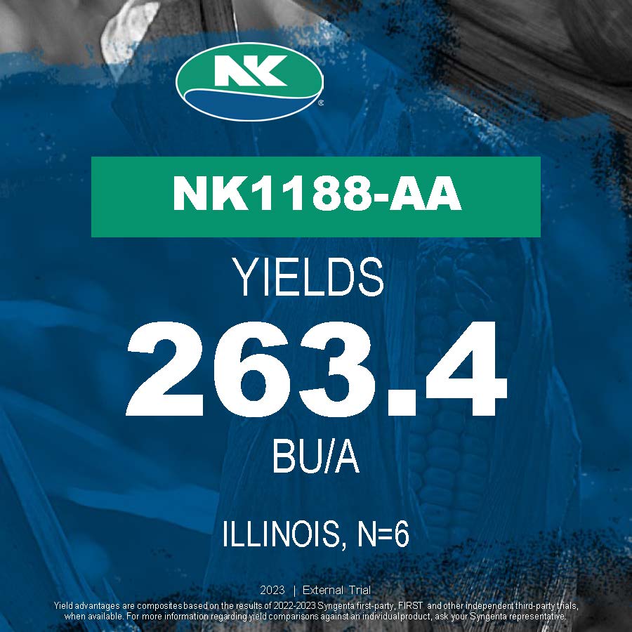 NKSeeds's tweet photo. ⚠️Corn Performance Alert! NK1188 is leading the harvest parade in Illinois, showcasing solid yields with a 263.4 bu/a average; it is also outperforming Dekalb by 4.7 bu/a across 6 trials in IL. Multi-year performance consistency and reliability make this hybrid a leading choice. https://t.co/e1DUn2u5No