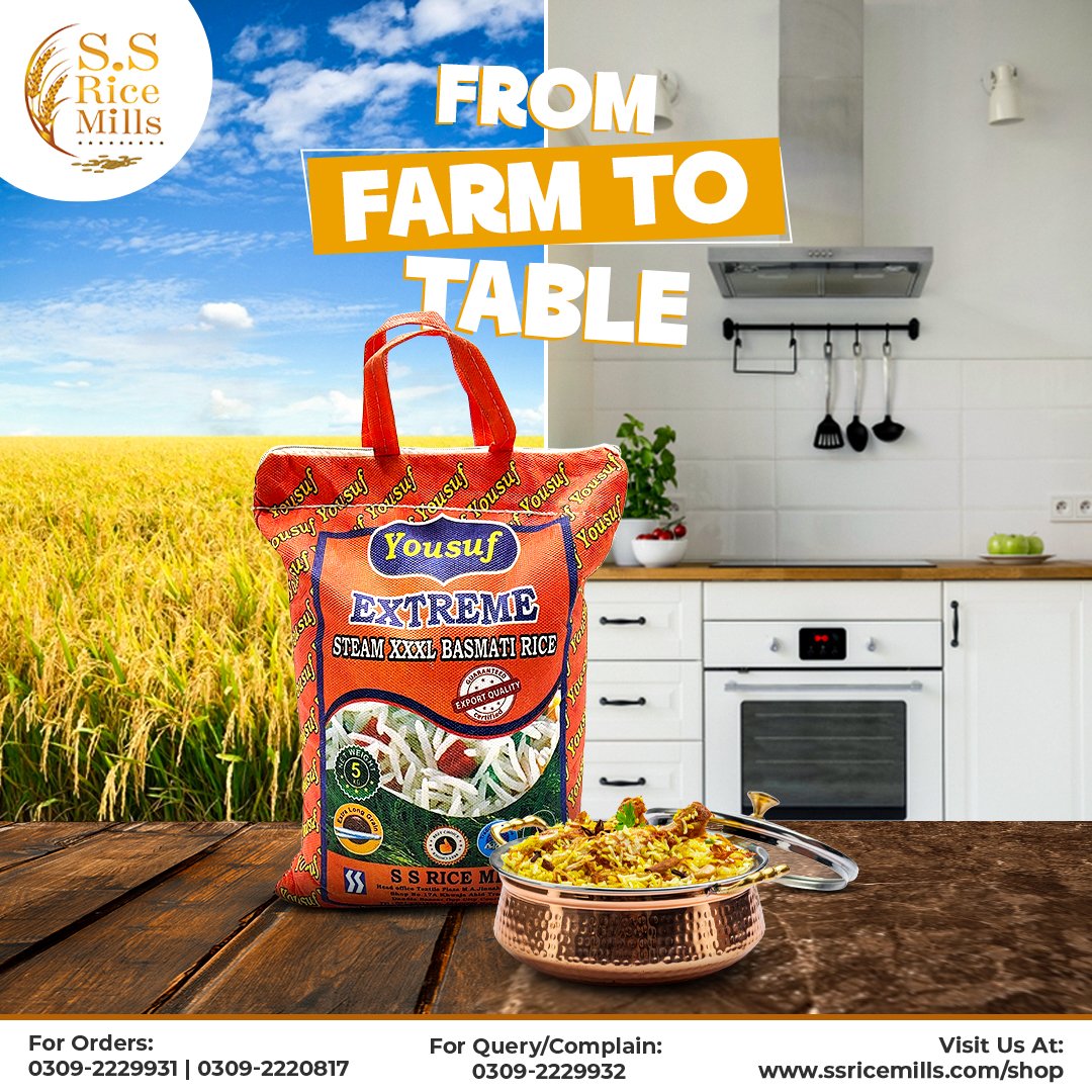 From our farm to your doorstep: Yousuf Rice, where quality meets convenience.

Shop now:
ssricemills.com/shop/
For Complaints:
0309-2229932

#SSRiceMills #BasmatiRice #Basmati #HaveaRiceDay