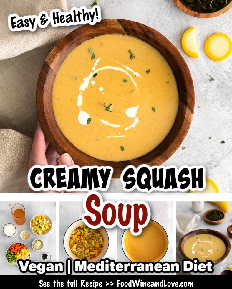 👉Creamy Summer Squash Soup Recipe- a delicious and simple soup made with summer squash, potatoes, and vegetables. Vegan/MedDiet   
Read more at: foodwineandlove.com/creamy-summer-…