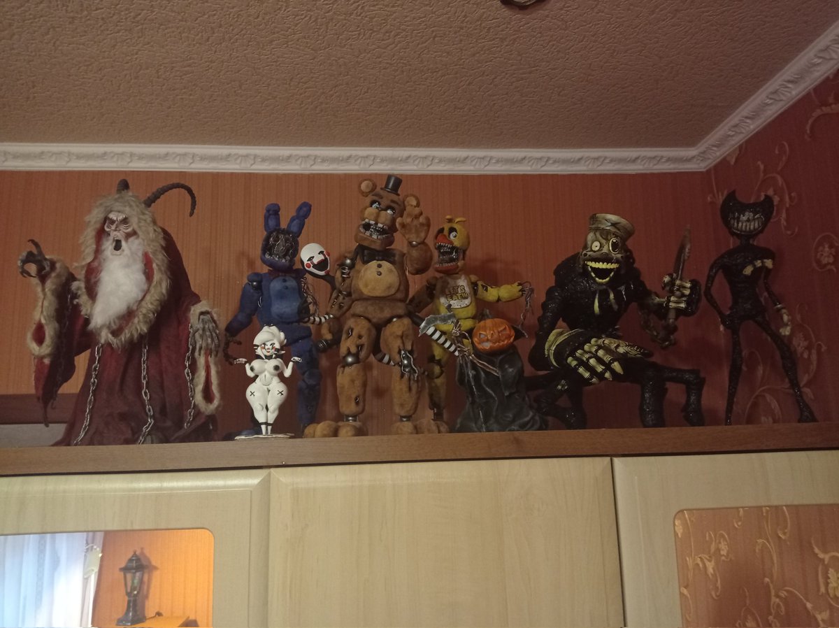 Here are all my finished figures at the moment. 
#FNAF 
#BENDY 
#BATIM
#Bendyattheinkmachine
#Bendyandthedarkrevival
#shipahoywilson
#witheredchica
#WitheredBonnie
#witheredfreddy
#puppet
#marionette
#FiveNightsAtFreddy's
#Halloween 
#Christmas
#holidays 
#krampus
#figure