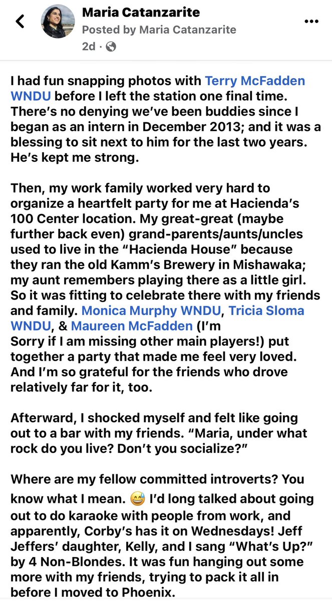 mariawrites34's tweet photo. Better late than never…sending a little thank you &amp; reflection to all who’ve reached out to me since I signed off at WNDU last month. 

Full post: https://t.co/uHetNgZ0iO https://t.co/EJuivdmmzY