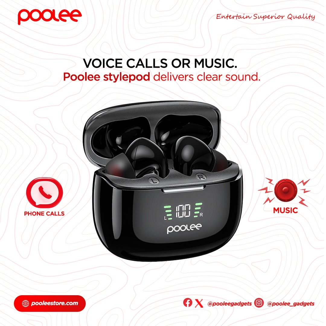 PooleeGadgets's tweet photo. We have a lot of reasons for you to choose our Stylepod as your call or music buddy 💯
Quality ✅
Battery standby time: 300hrs✅
Bluetooth ✅
Waterproof ✅
Active Noise cancellation ✅
Ergonomic design ✅
#pooleegadget
#stylepod #earpod #headset #Bluetooth #bluetoothheadphones https://t.co/Zucw6lqFgA