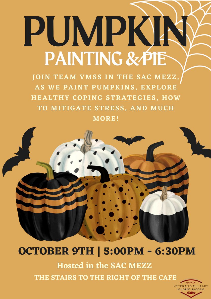 Join Team VMSS THIS EVENING in the Sac Mezz for a fun-filled day of creativity and self-care! 

Don't miss out on this fantastic opportunity to unwind and connect with your fellow students!  

#VMSS #VetshelpingVets #USCA #Halloween