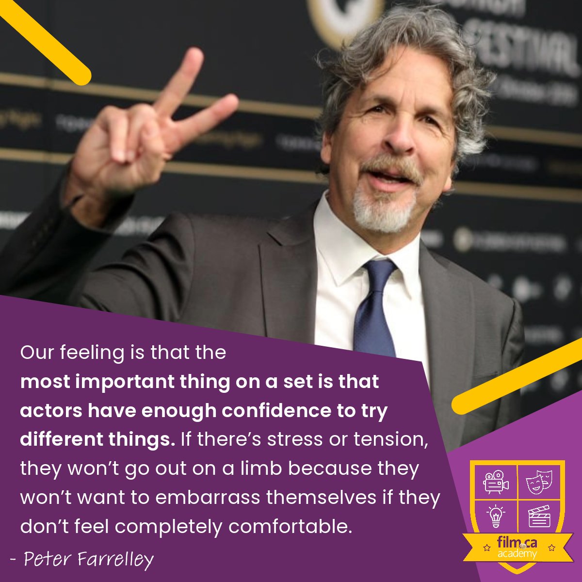 FilmCaAcademy's tweet photo. At #FilmCaAcademy, we encourage empathy, compassion &amp; kindness towards others 🤗 With this, your future filmmaker will be able to create a comfortable set 💛🎬 As director #PeterFarrelley says, this is important in giving actors the confidence to freely act 🎭
#MondayMotivation https://t.co/x8hHuTf7yO