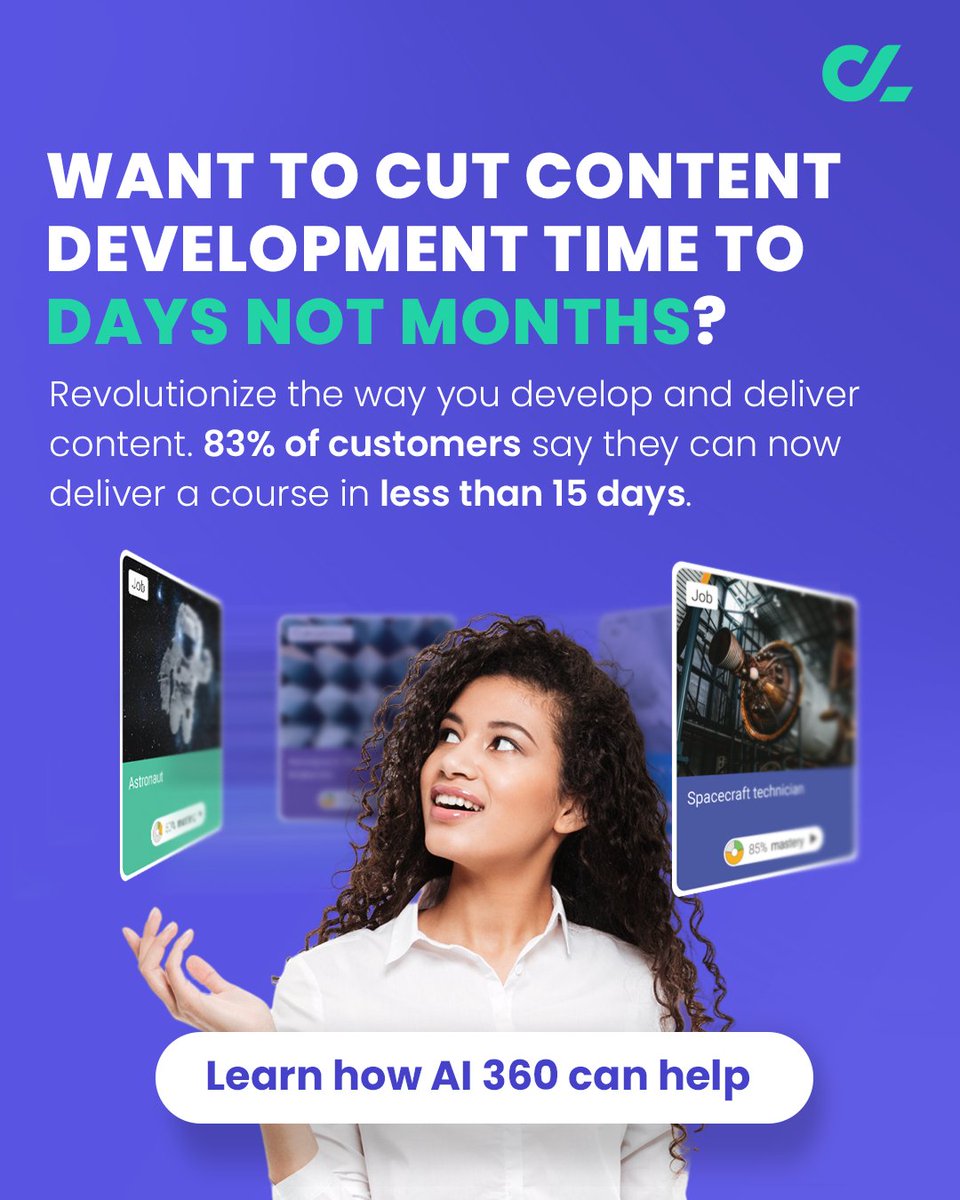 cypherlearning's tweet image. Unleash the full potential of your L&amp;amp;D with AI 360 by @CYPHERLearning! CYPHER Copilot transforms course development, slashing time, speeding up delivery, and cutting costs. Elevate learning in your business. 📈

hubs.ly/Q024DYS40 

 #AI360 #EdTech #BusinessLearning