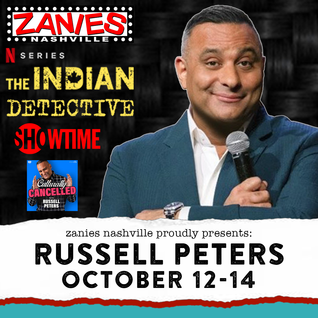 🌟 THIS WEEKEND AT ZANIES Comedian and podcaster @therealrussellp returns to Zanies this weekend, October 12-14! VERY limited tickets are still available for select shows only and will sell out, Nashville. Grab your tix while you can--> bit.ly/Nash_Russell