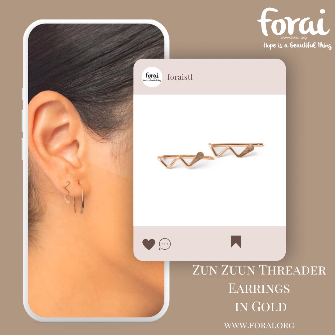 This fall, make a statement with our 14k Gold Fill Zun Zuun Threader Earrings! These wavy, zig-zag earrings are the perfect way to add a touch of fun to any look. 
.
.
.
#FriendshipGoals #StatementStyle #Forai #RefugeeArtistry #JewelryWithHeart  #StLouisArtisans