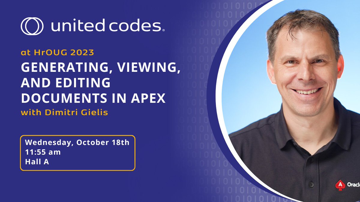 Attending #hroug23?

Find out how to make Office and PDF documents ✨shine✨ in your Oracle APEX applications.

<a href="/dgielis/">Dimitri Gielis</a> demonstrates how <a href="/apexofficeprint/">APEX Office Print (AOP)</a> and
<a href="/APEXOfficeEdit/">APEX Office Edit</a> make it easy!      

Get all the info at 2023.hroug.hr/eng 

#orclapex <a href="/Hroug_Croatia/">HrOUG Hrvatska udruga Oracle korisnika</a>