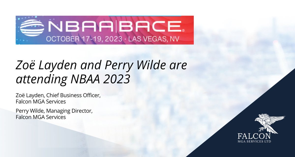 FalconMga's tweet photo. Zoë Layden and Perry Wilde will be attending #NBAA2023, the world's largest business aviation event! They can't wait to meet game-changing innovators and share more about how our JetSure insurance can drive your business forward: https://t.co/m97HhtPuJz https://t.co/m4r8U20WBb