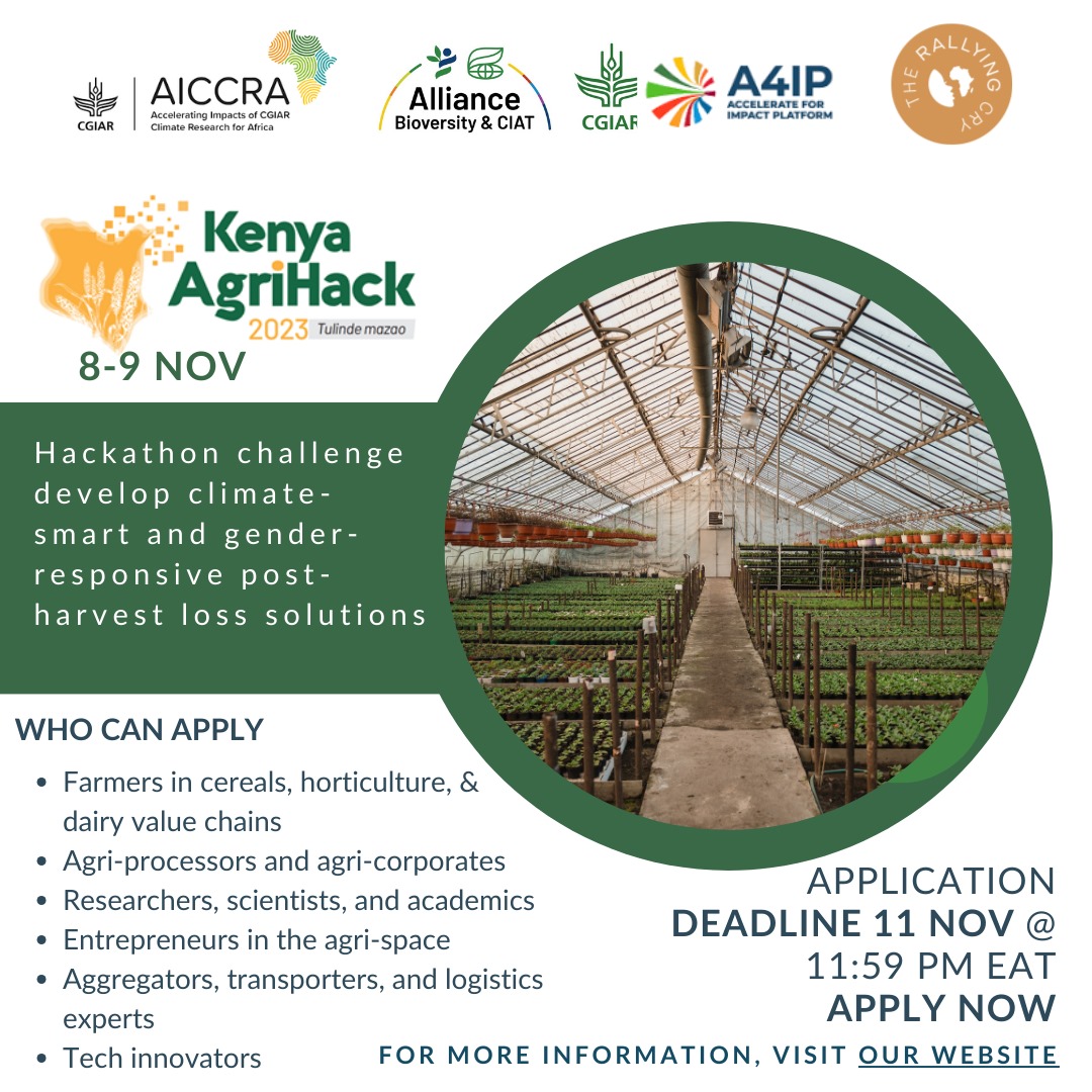 The Rallying Cry (@therallyingcry) on Twitter photo Africa's food network and systems are about to advance, and you could be part of this movement at the
<a href="/KenyaAgrihack/">Kenya AgriHack</a> this November in Nairobi.
Apply here >> therallyingcry.org/hackathon/ Africa's food network and systems are about to advance, and you could be part of this movement at the
<a href="/KenyaAgrihack/">Kenya AgriHack</a> this November in Nairobi.
Apply here >> therallyingcry.org/hackathon/