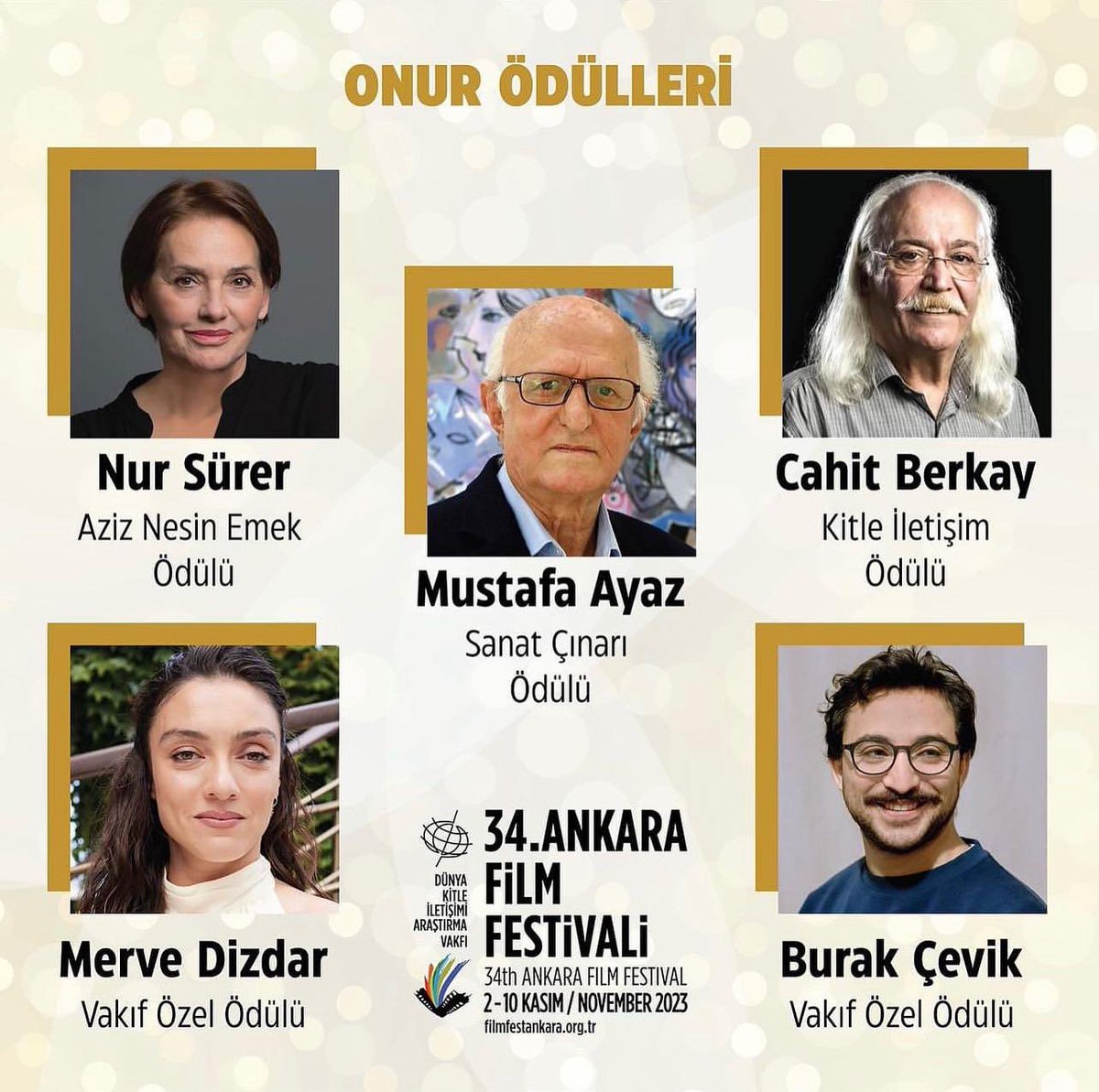 34. @AnkaraUFF Onur Ödülleri'ni kazananlar belli oldu. Ödül törenimizi 2 Kasım akşamı @Buyulu_Fener 'de yapacağız. 
İyi ki #sinema var... @merveedizdar @cahit_berkay @bu_cevik #nursürer #mustafaayaz