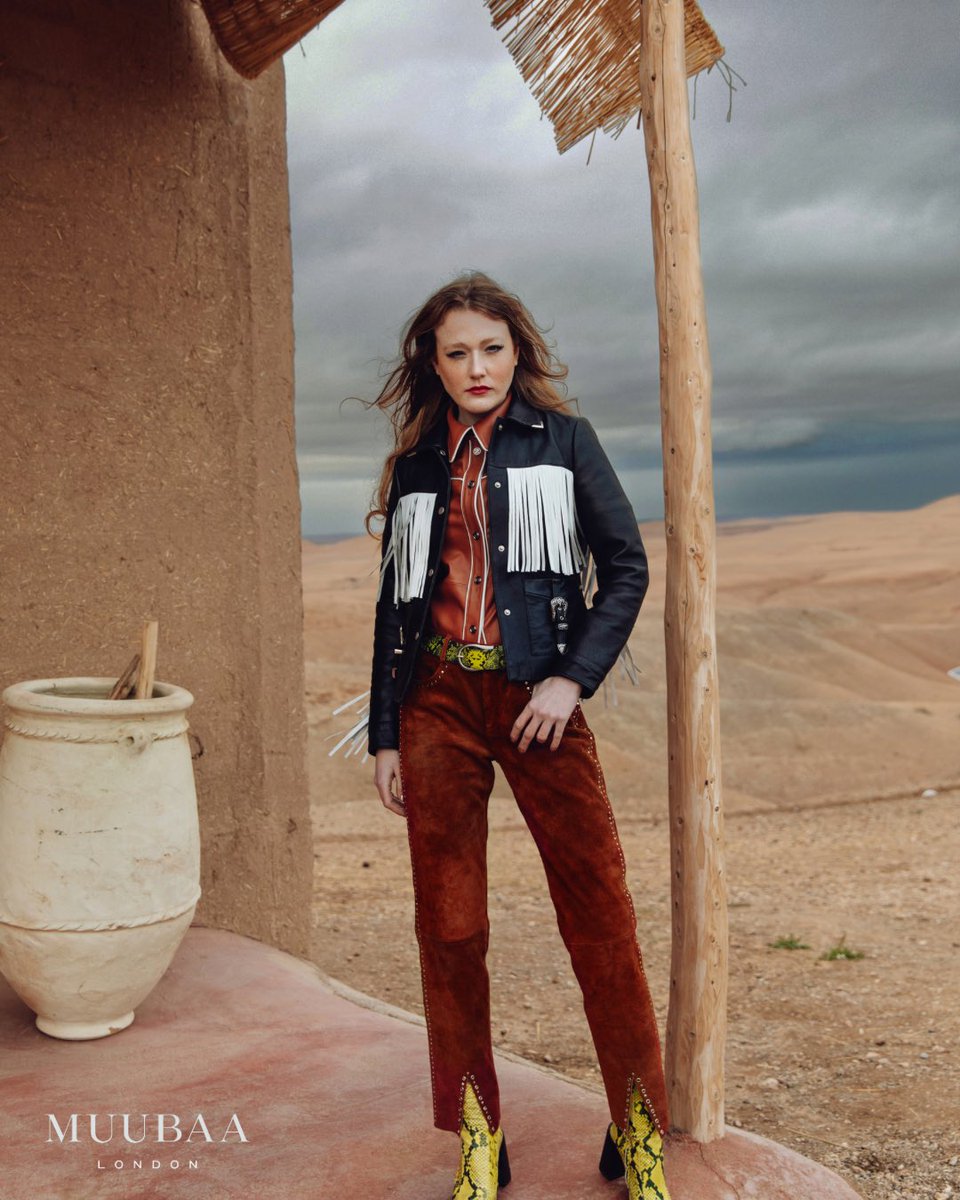 Muubaa's tweet image. Our Autumn/Winter 23 collection includes garments created using natural dye leather effects in earthy tones set against injections of unexpected lime snake print 🐍