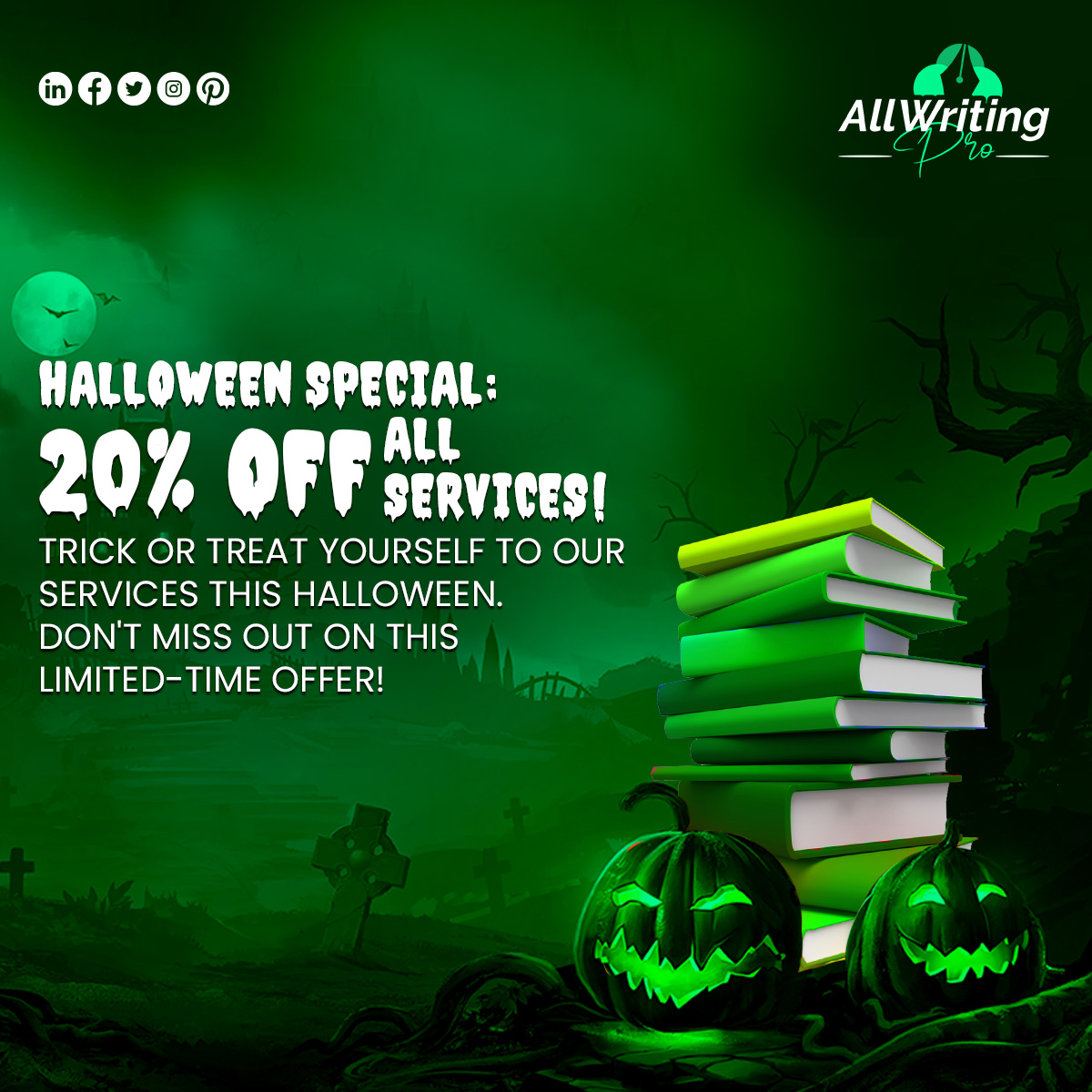 Allwritingpro's tweet photo. Halloween Special: 20% Off All Content Services! 🌟

Trick or treat yourself to all of the services this Halloween. Don't miss out on this limited-time offer! 🎃

Visit our website: https://t.co/5lEnHeaiJM

#HalloweenOffer #ContentMagic #AllWritingPro https://t.co/HUkqHQNo0y