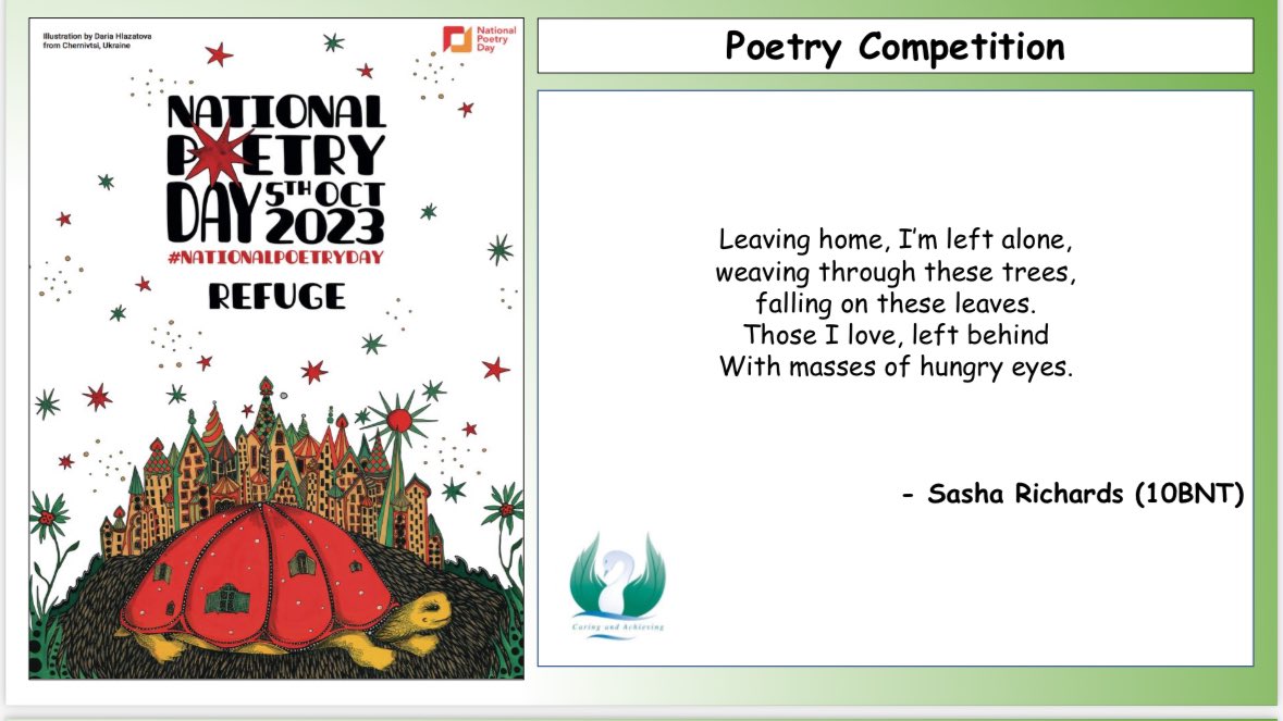 BedwasLiteracy's tweet photo. Some more great entries for our poetry competition for National Poetry Day! Fantastic effort, well done! 👏

@PoetryDayUK 
@bedwashighsch 
@BedwasEnglish 
@BedwasLib 
@CaerphillyLibs https://t.co/f4jpMtwRM5