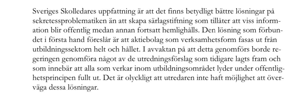 Extremt tydligt av fackförbundet Sveriges Skolledare. Aktiebolagen ska bort från skolan!