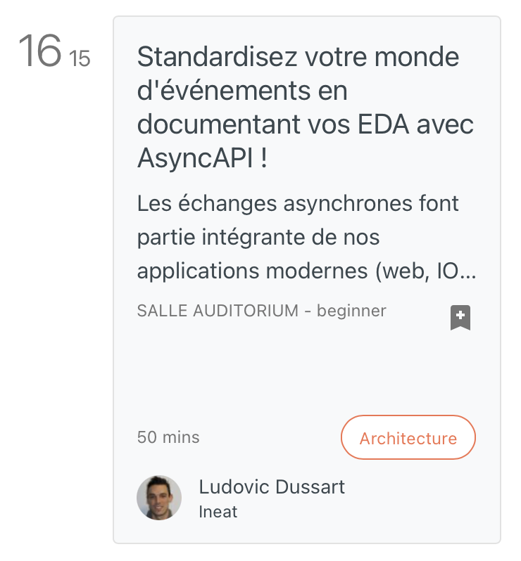 Emmanuel Péru (@emmanuelperu) on Twitter photo Si vous ne connaissez pas encore <a href="/AsyncAPISpec/">AsyncAPI Initiative</a> , venez écouter <a href="/ldussart/">Ludovic Dussart ( @ldussart.bsky.social )</a> ce jeudi au <a href="/Cloud_Nord/">Cloud_Nord La Conf !🍿🧭</a> juste après la petite pause de 16h ☕️!
De la documentation à la génération de code, vos architectures event-driven vous remercieront ! Si vous ne connaissez pas encore <a href="/AsyncAPISpec/">AsyncAPI Initiative</a> , venez écouter <a href="/ldussart/">Ludovic Dussart ( @ldussart.bsky.social )</a> ce jeudi au <a href="/Cloud_Nord/">Cloud_Nord La Conf !🍿🧭</a> juste après la petite pause de 16h ☕️!
De la documentation à la génération de code, vos architectures event-driven vous remercieront !