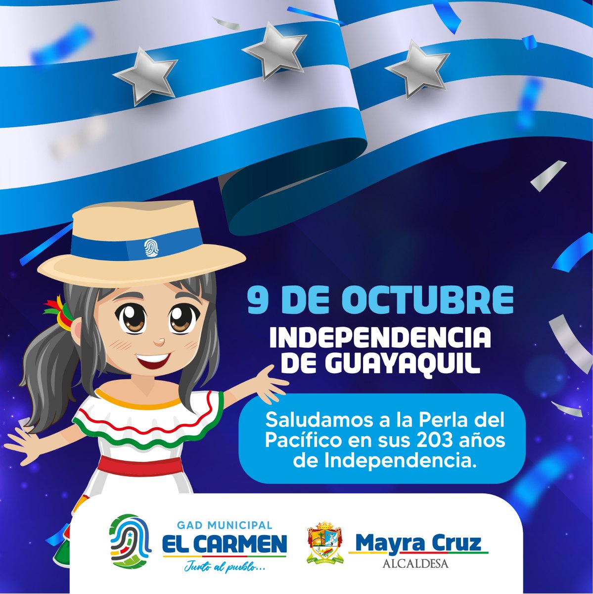 Saludamos a la Perla del Pacífico en sus 203 años de Independencia.🩵🎉

¡Qué viva Guayaquil!