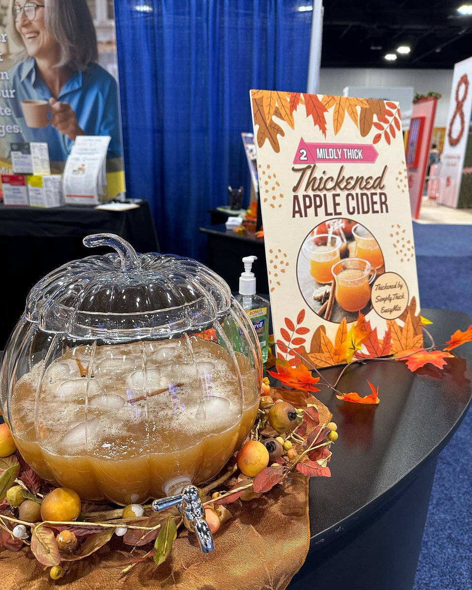 SimplyThickGel's tweet photo. FNCE in the fall! 🍂 Stop by today for Level 2, Mildly Thick chilled apple cider samples!
.
.
.
#mildlythick #iddsi #iddsilevel2 #dysphagiadrinks #simplythick #fnce #fnce2023 #dysphagia #slpeeps #speechies #slp2be https://t.co/aL58tWdewd