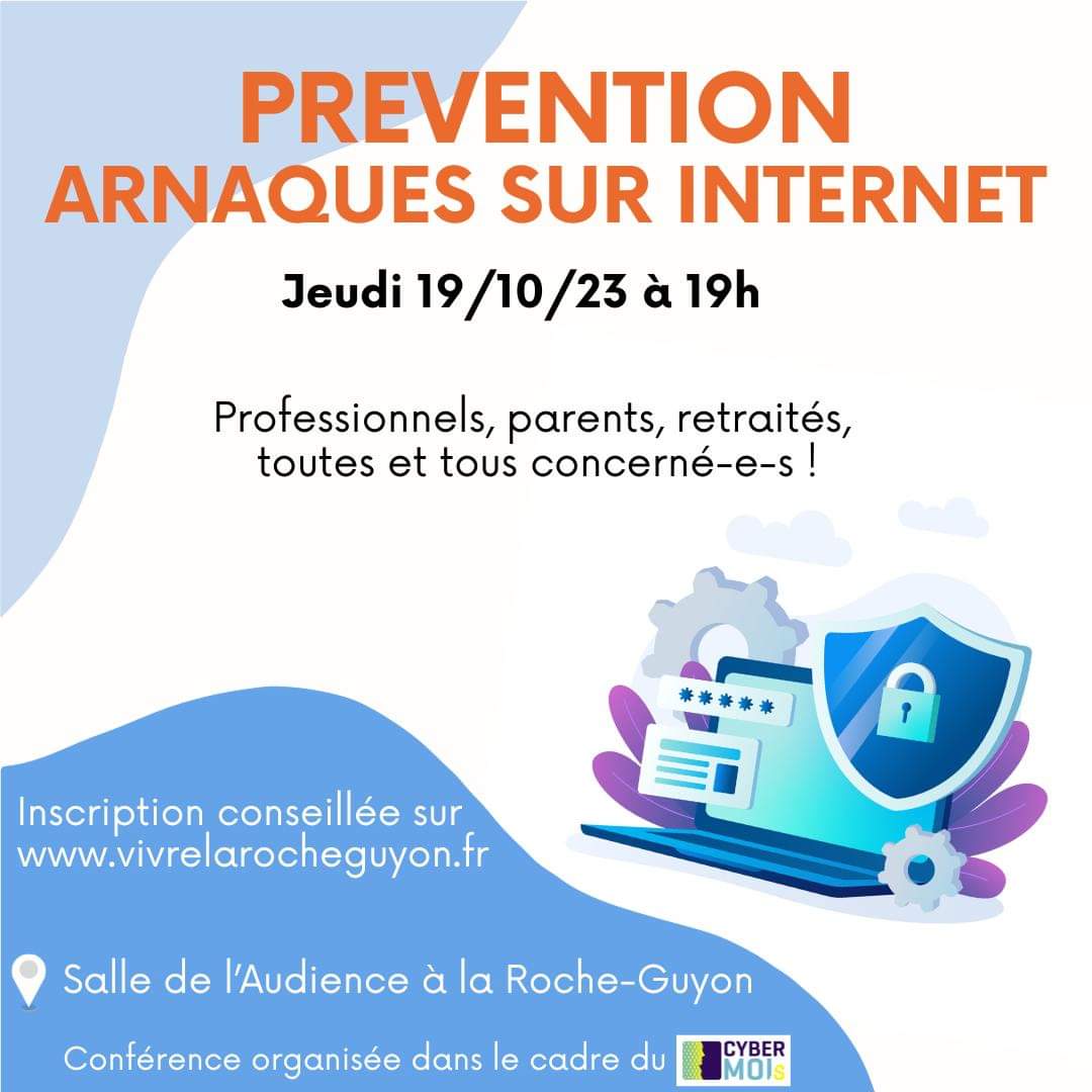 🗓️ RDV le jeudi 19/10 à 19h pour une conférence de sensibilisation à la #cybersecurite, organisée dans le cadre du #Cybermois, avec l'intervention de <a href="/lumenaduluc/">Luména 🇺🇦</a> directrice du <a href="/clusif/">Clusif</a>

Conférence gratuite, ouverte à tout public.
Inscription conseillée sur vivrelarocheguyon.fr/cybermois/
