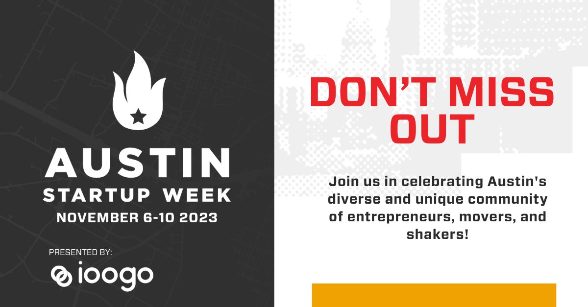 AustinTech's tweet photo. #ATXStartupWeek, presented by @IOOGOinc, is just under ONE MONTH AWAY! ⏰ 

Don't miss the chance to hear from a stellar lineup of industry experts, thought leaders, &amp; visionaries, Nov 6-10! 🤩 Who are you looking forward to seeing?

Secure your ticket 🎟️ https://t.co/MrTLUPzSN5 https://t.co/kGnbUi4pUf