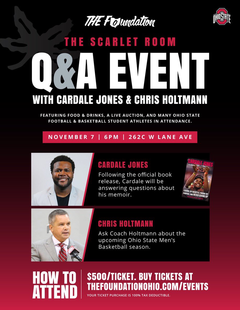 Come join my teammates and I at this great event supporting Ohio State football and basketball athletes. Tickets can be purchased at THEFoundationOhio.com/events. Go Bucks!